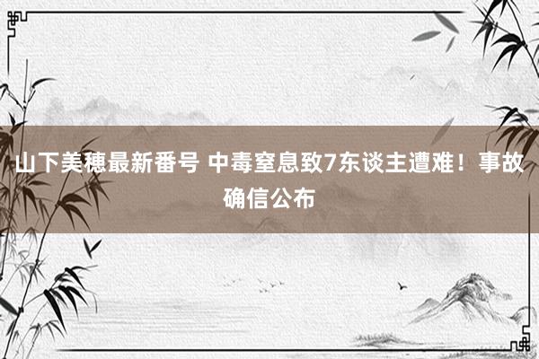 山下美穂最新番号 中毒窒息致7东谈主遭难！事故确信公布